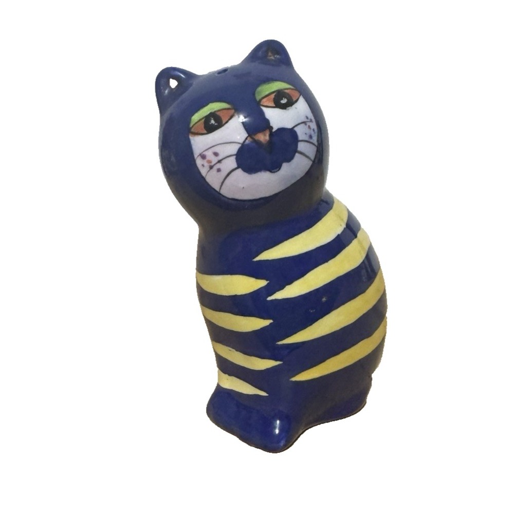 Vintage Milson and Louis Cat Single Salt/Pepper Shaker Hand Painted Blue Yellow